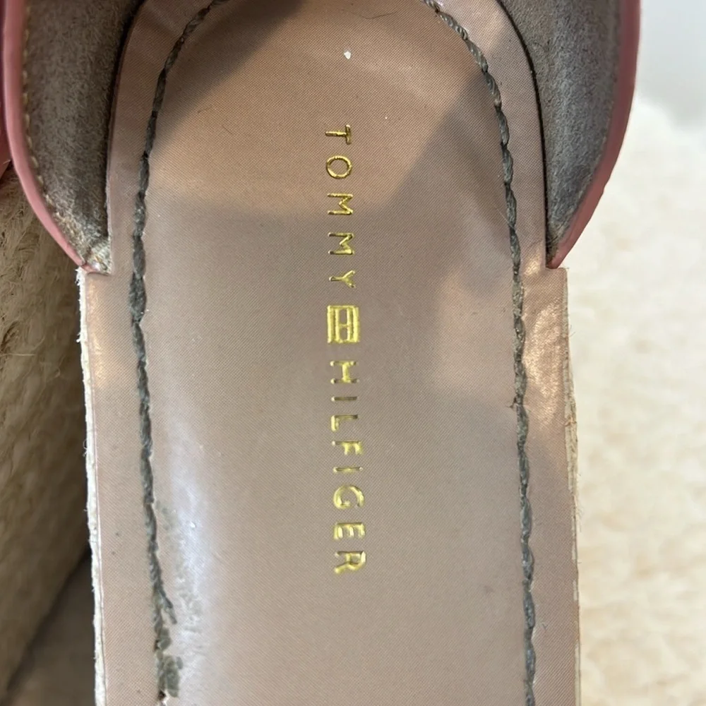 Tommy Hilfiger Pink and Tan Espadrille Wedge Sandals size 9.